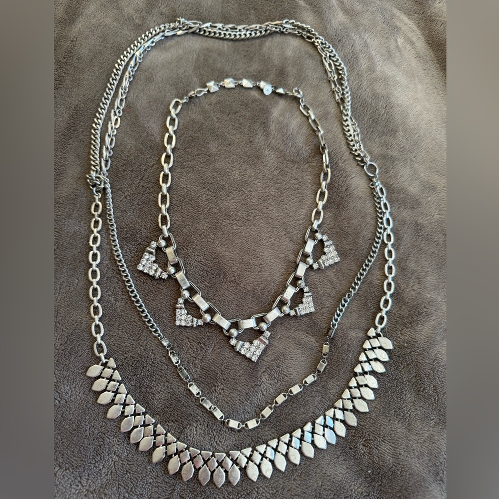 Stella & Dot Silver Geometric Crystal Necklace